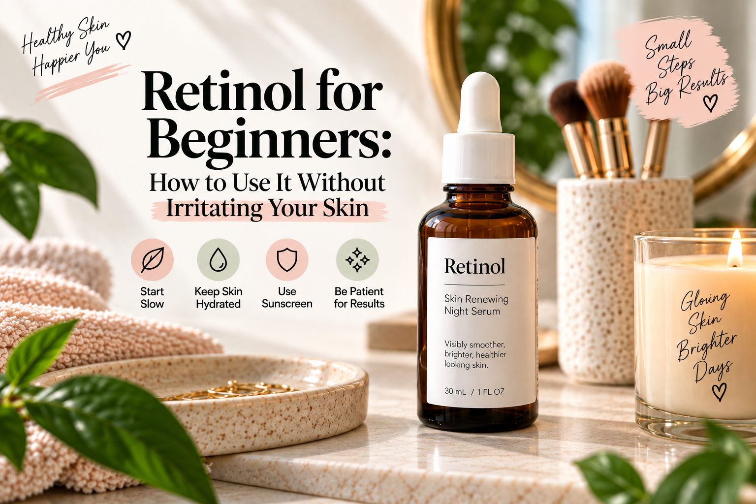 Retinol for beginners guide showing how to use retinol without irritating your skin