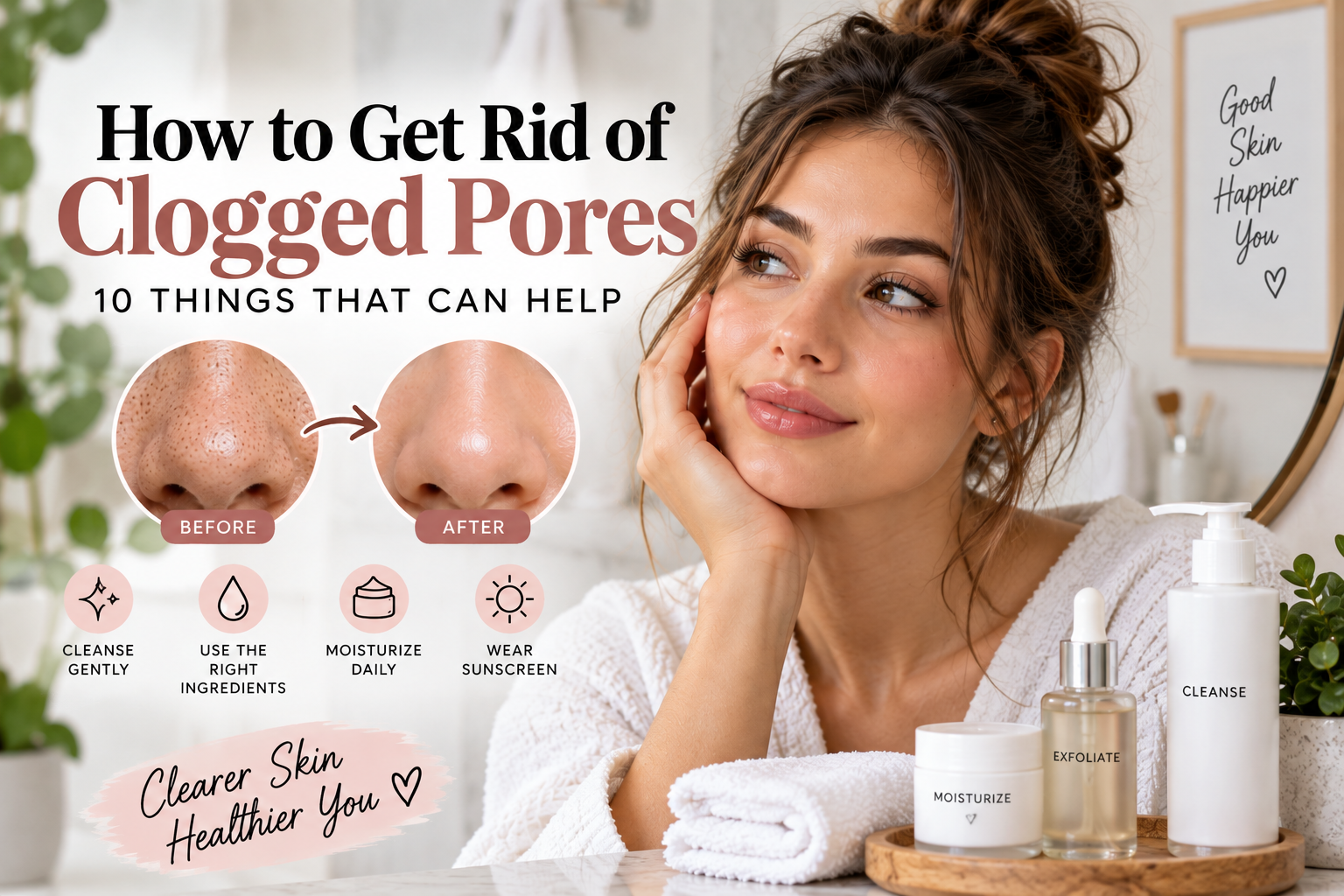 How to get rid of clogged pores with gentle cleansing, exfoliation, moisturizer, sunscreen, and a simple skincare routine