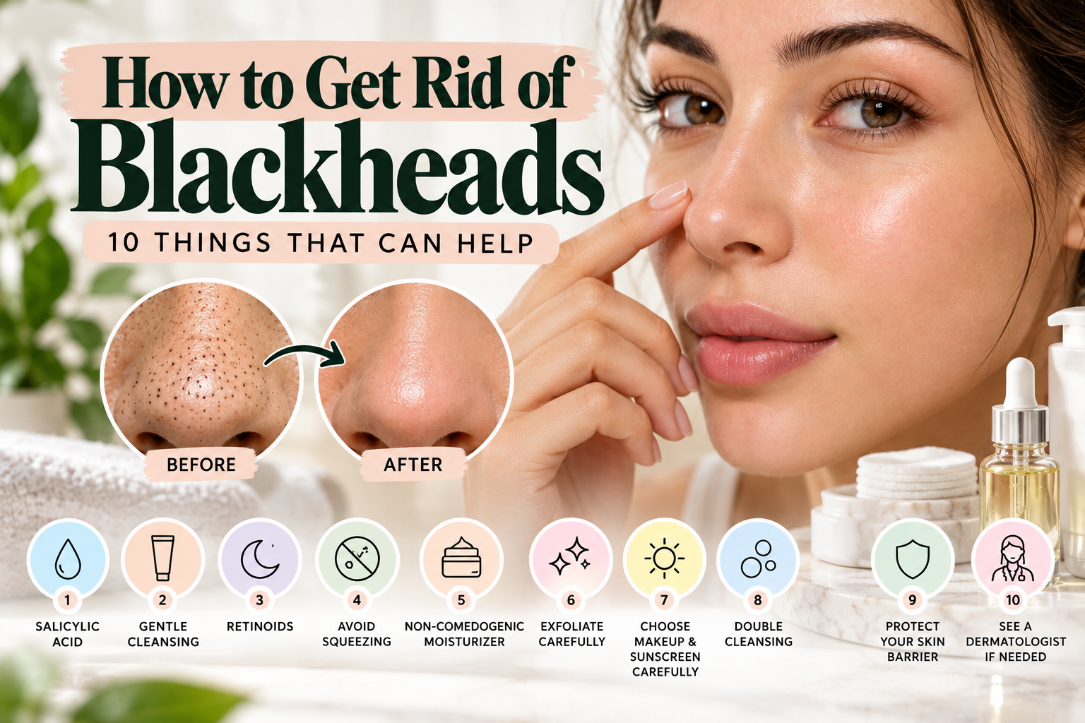 How to get rid of blackheads with salicylic acid, gentle cleansing, retinoids, exfoliation, and a simple skincare routine