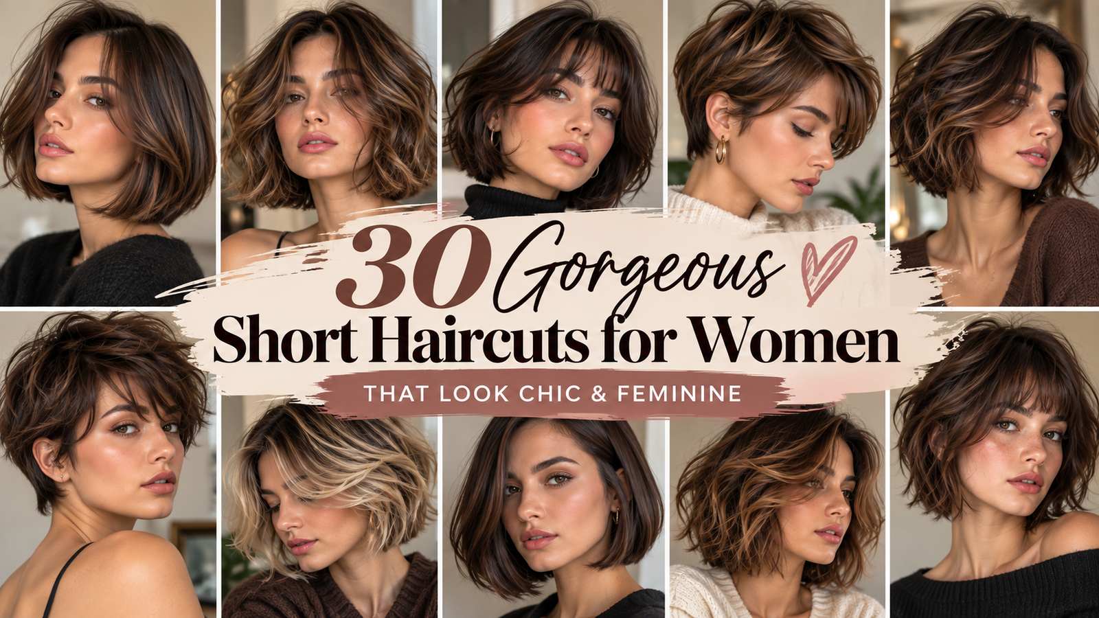 Short haircuts for women featuring chic bobs, pixie cuts, layered short hair, and feminine hairstyles