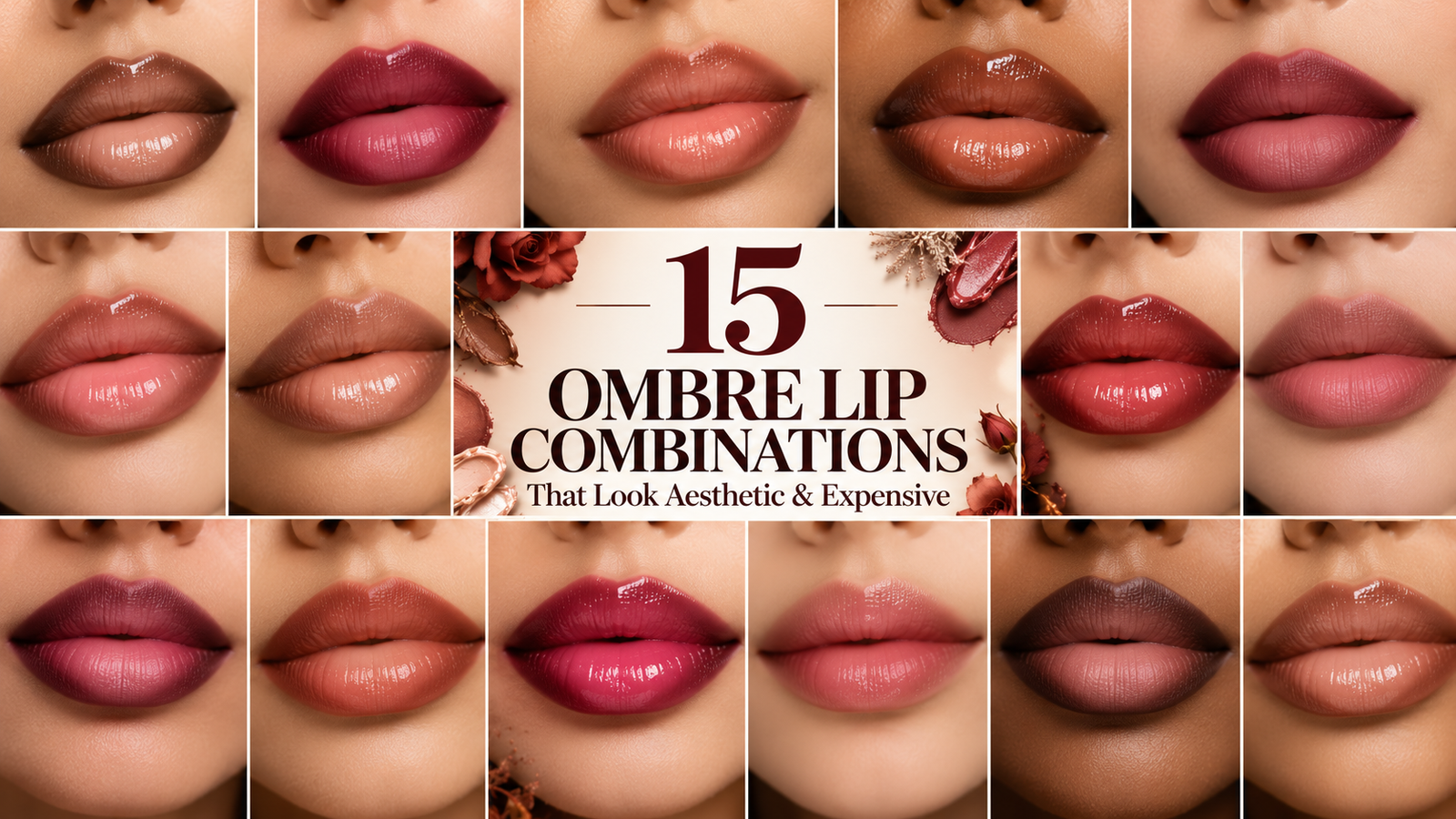 Ombre lip combinations featuring 15 aesthetic brown, nude, pink, cherry, berry, and glossy gradient lip makeup looks. Copy ALT