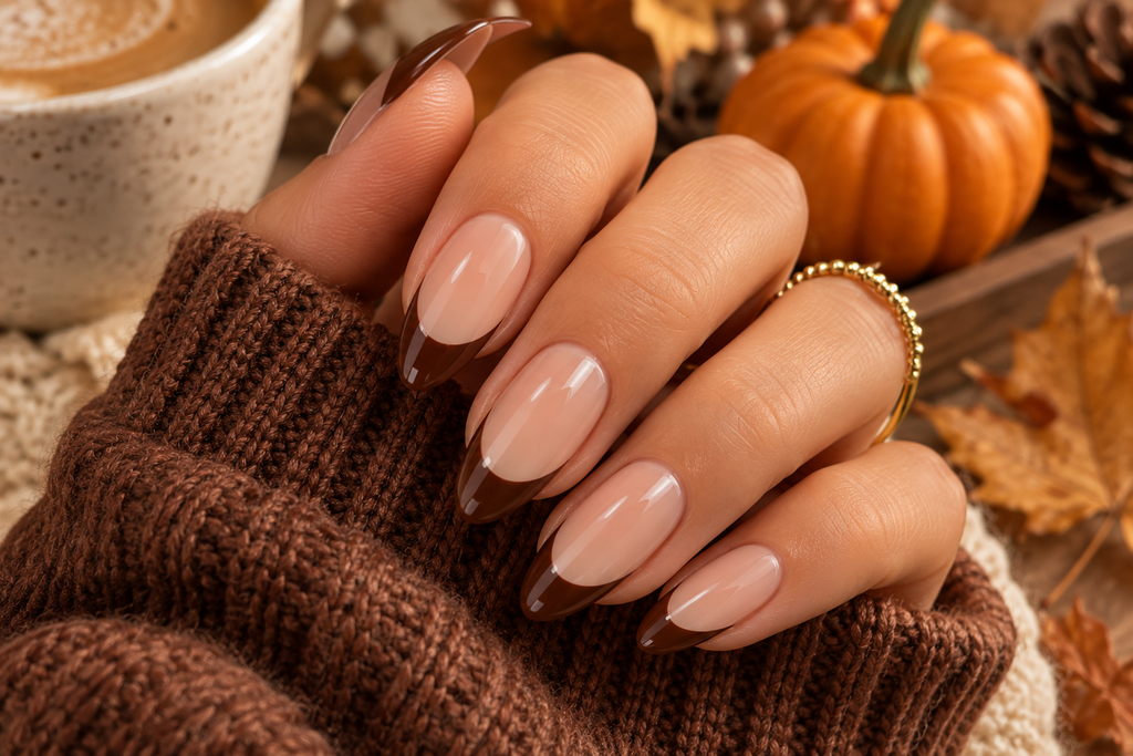 Chocolate brown French tips for fall