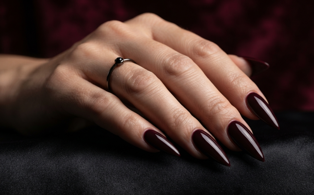 Dark Wine Red Stiletto Nails