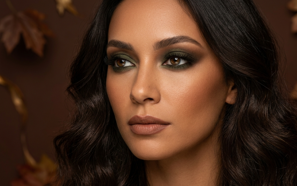 Dark Olive Green Smoky Makeup