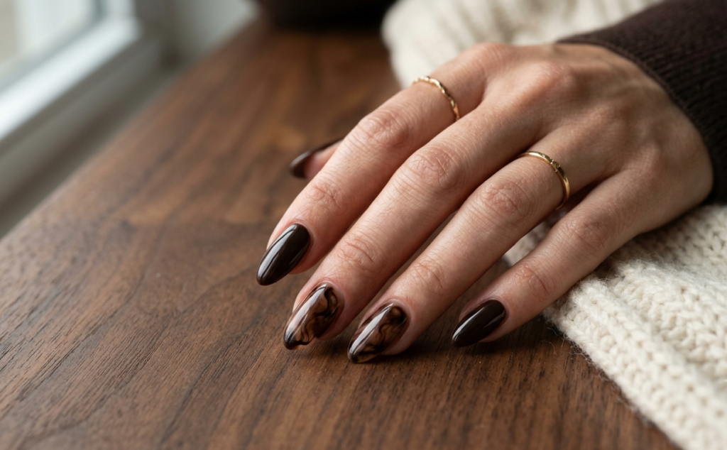 Espresso Ink Marble Nails