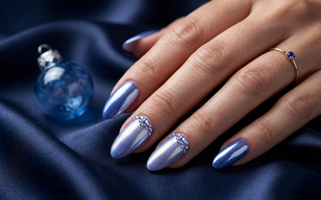 Blueberry Aurora Crystal Nails