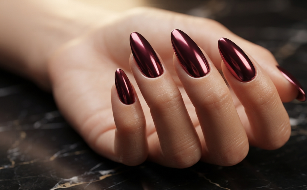Burgundy Chrome Nails