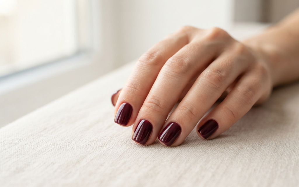 Short Burgundy Square Nails
