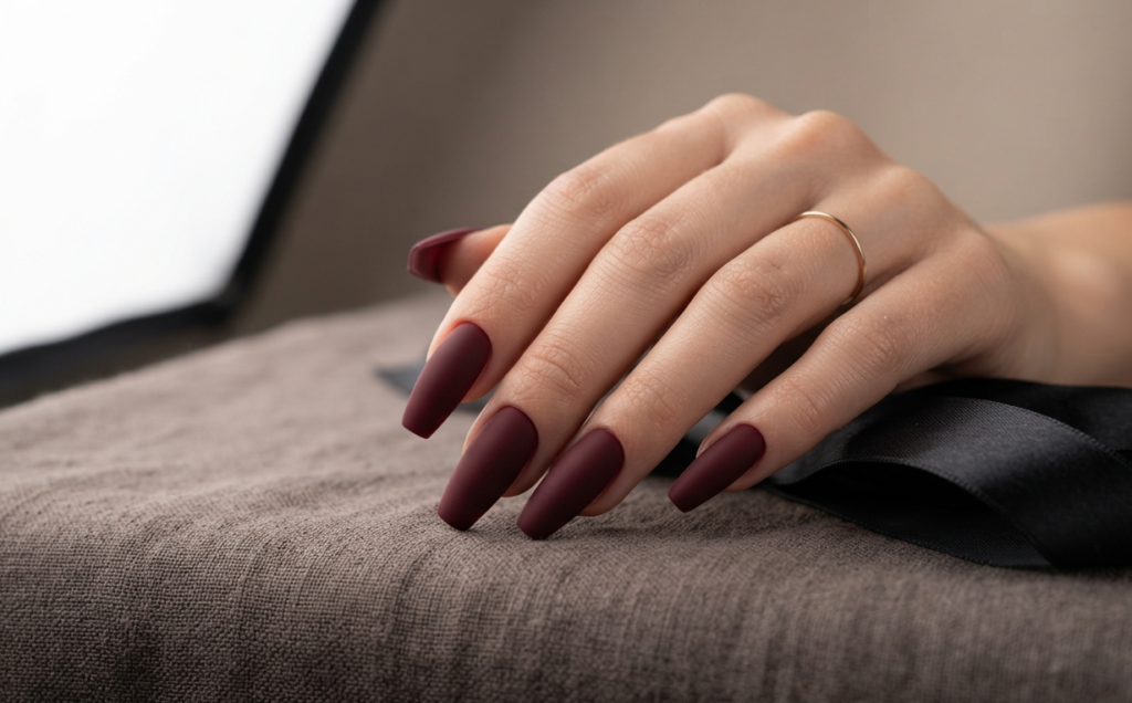 Matte Burgundy Coffin Nails
