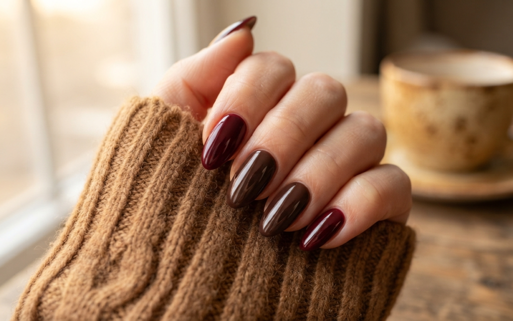Burgundy Tortoiseshell Nails