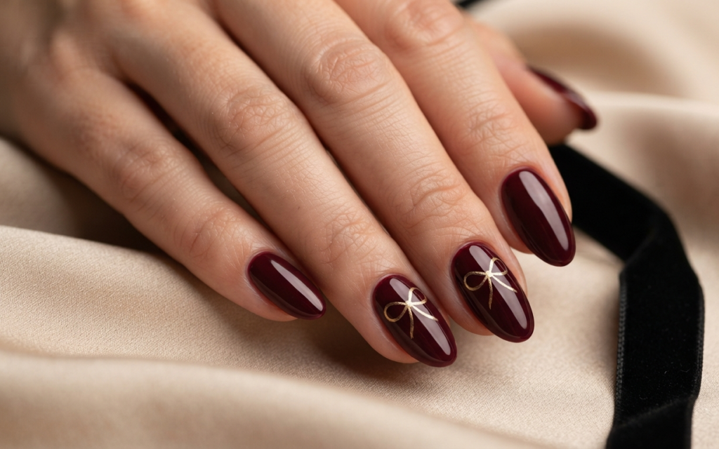 Burgundy Bow Nails