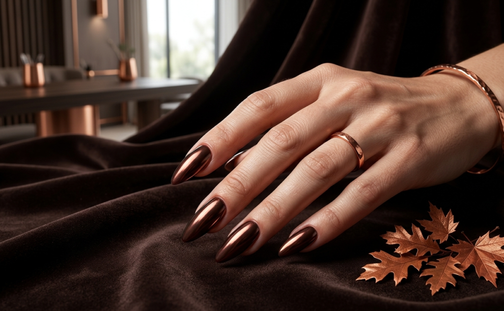 Midnight Maple Chrome Nails