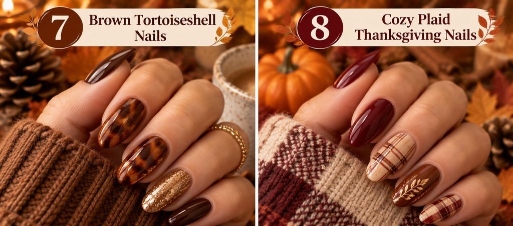 7.Brown Tortoisesshell Nails
8. Cozy Plaid Thanksgiving Nails